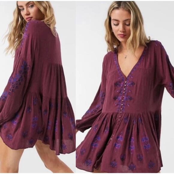 Free People Dresses & Skirts - Free People Women's Red Arianna Embroidered Tunic‎ Dress Size XS
